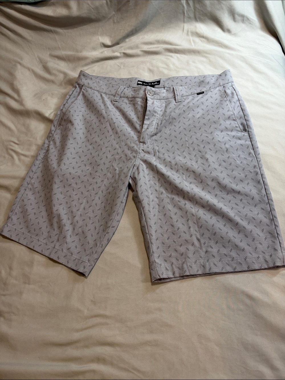 TravisMathew Light Gray Patterned Flat-Front Men’s Shorts
